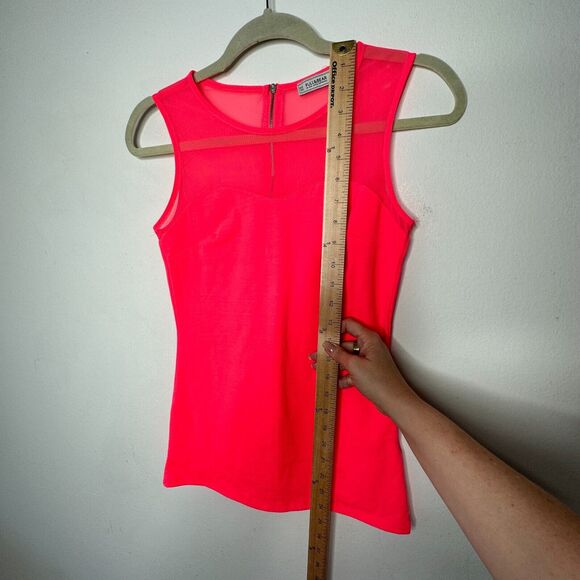 Pull & Bear Florescent Pink Sleeveless Cotton and Sheer Mesh Top Back Zip XS - Picture 8 of 10